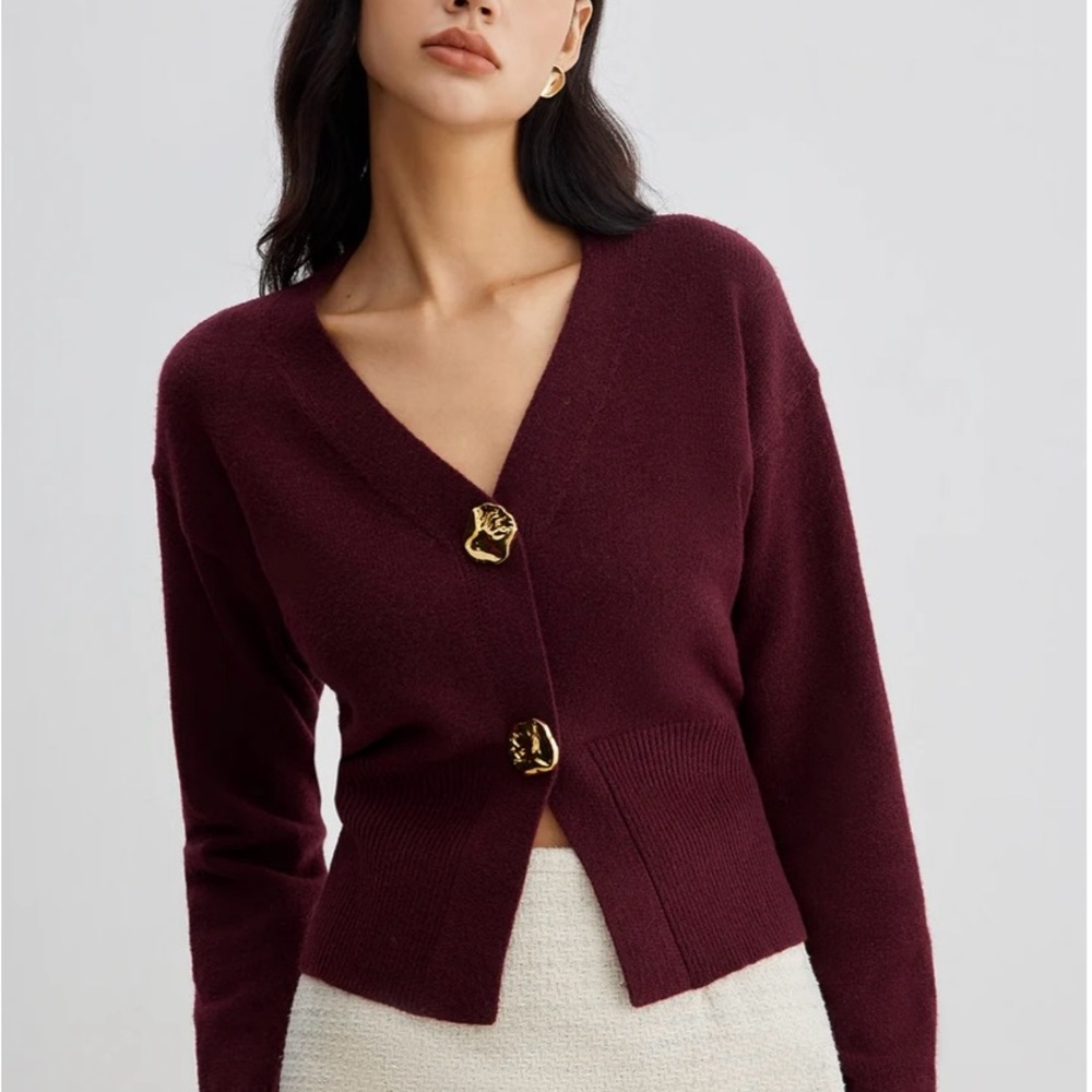 Commense Deep Red Cardigan with Gold Buttons